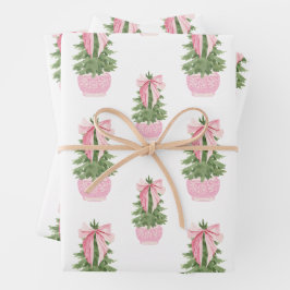 Roze Bow Ginger Jar Kerstboom Inpakpapier Vel