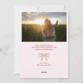 Roze Bow Gingham Kerstkrans Foto Feestdagenkaart (Achterkant)