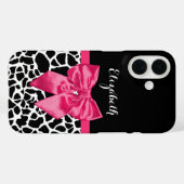 Roze Bow Giraffe Dierenprint in zwart-wit Case-Mate iPhone Case (Achterkant (horizontaal))