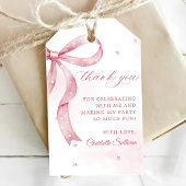 Roze Bow Girl 1e verjaardagsfeestje Cadeaulabel