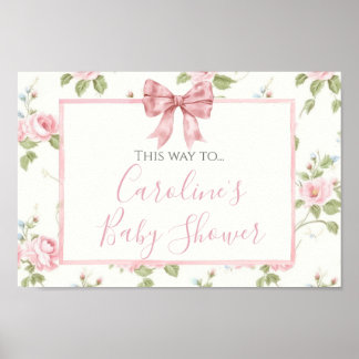 Roze Bow Girl Preppy Douche Directional Signage Poster