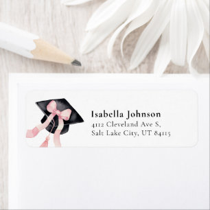 Roze Bow Graduation Cap Afstuderen Retouradres Etiket