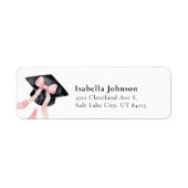 Roze Bow Graduation Cap Afstuderen Retouradres Etiket (Voorkant)