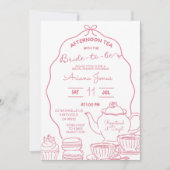Roze Bow Hand Doodle Afternoon Tea vrijgezellenfee Kaart (Voorkant)