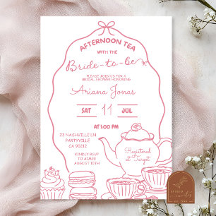 Roze Bow Hand Doodle Afternoon Tea vrijgezellenfee Kaart