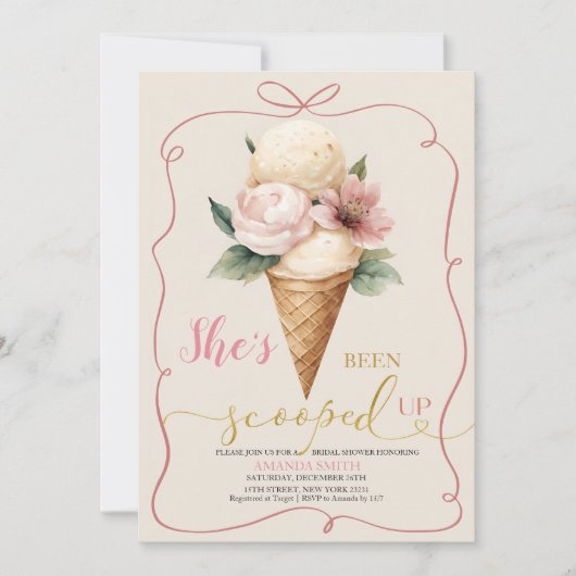 Roze Bow Ice Cream schepte Vrijgezellenfeest op Kaart (Voorkant)