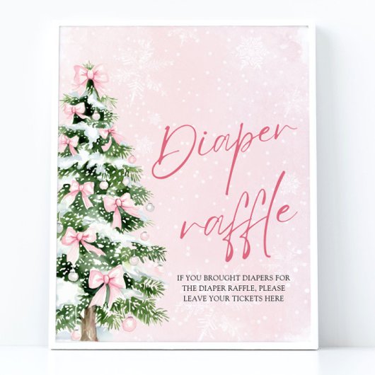 Roze Bow Kerstboom Baby shower Luier Raffle Poster