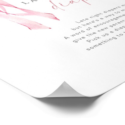 Roze Bow Late Night Luiers Game Sign Girl Blush Poster (Hoek)