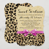 Roze Bow Leopard Sweet 16 Party Invitation Kaart (Voorkant / Achterkant)