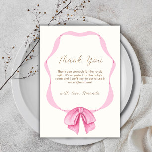 Roze Bow Lijst Meisje Baby shower Bedankkaart