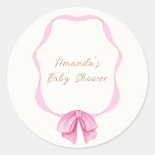 Roze Bow Lijst Meisje Baby shower Ronde Sticker