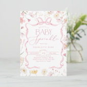 Roze Bow lint lijst Wildflower Baby Sprinkle Kaart (Staand voorkant)