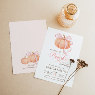 Roze Bow Little Pumpkin Elegant Baby shower Kaart