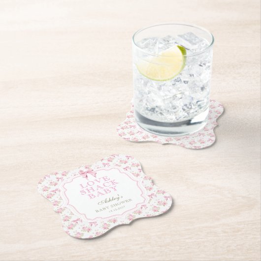 Roze Bow Love Shack Meisje Baby shower Kartonnen Onderzetters (Insitu)