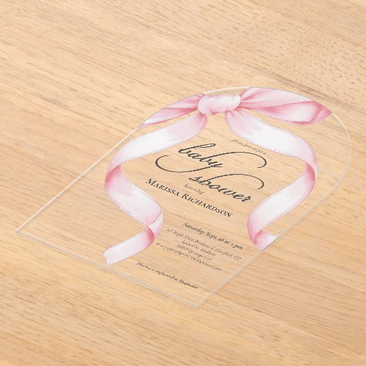 Roze Bow Meisje Baby shower Acryl Uitnodigingen (Laagn)