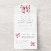 Roze Bow Meisje Baby shower All In One Uitnodiging (Binnen)