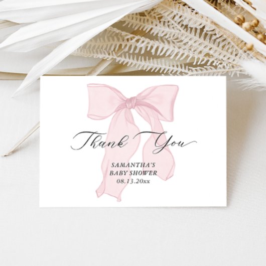 Roze Bow Meisje Baby shower Bedankkaart