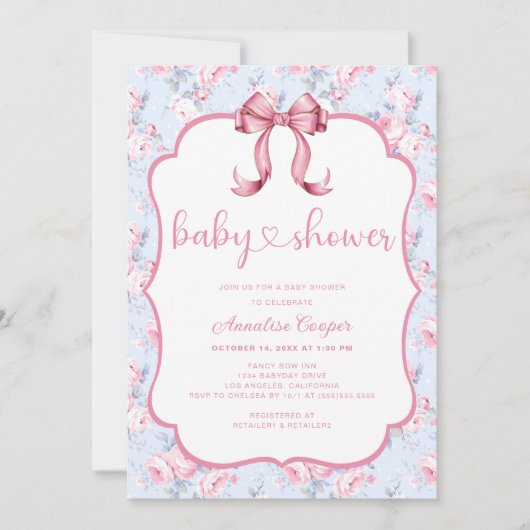 Roze Bow Meisje Baby shower Kaart (Voorkant)