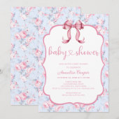 Roze Bow Meisje Baby shower Kaart (Voorkant / Achterkant)
