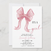 Roze Bow Meisje Baby shower Kaart (Voorkant)