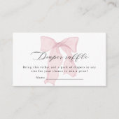 Roze Bow Meisje Baby shower Luier Raffle Informatiekaartje (Voorkant)