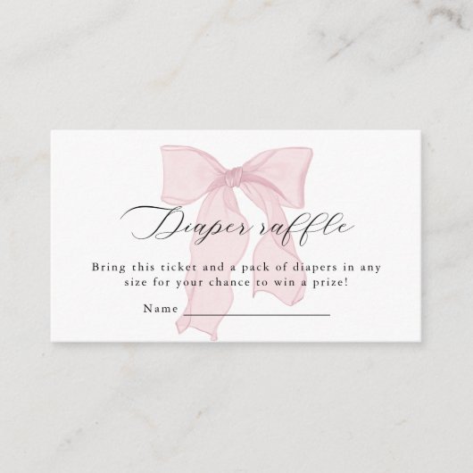 Roze Bow Meisje Baby shower Luier Raffle Informatiekaartje (Voorkant)