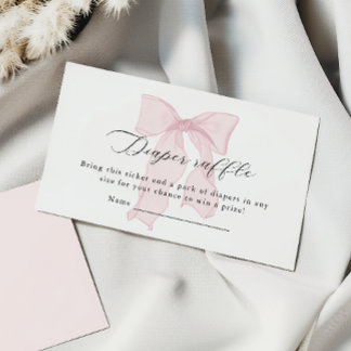 Roze Bow Meisje Baby shower Luier Raffle Informatiekaartje