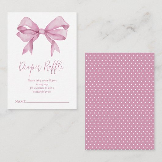 Roze Bow Meisje Baby shower Luier Raffle Informatiekaartje (Voorkant / Achterkant)
