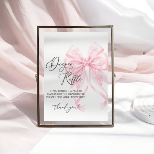Roze Bow Meisje Baby shower Luier Raffle Poster