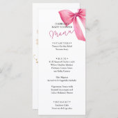 Roze Bow Meisje Baby shower Menu (Voorkant / Achterkant)
