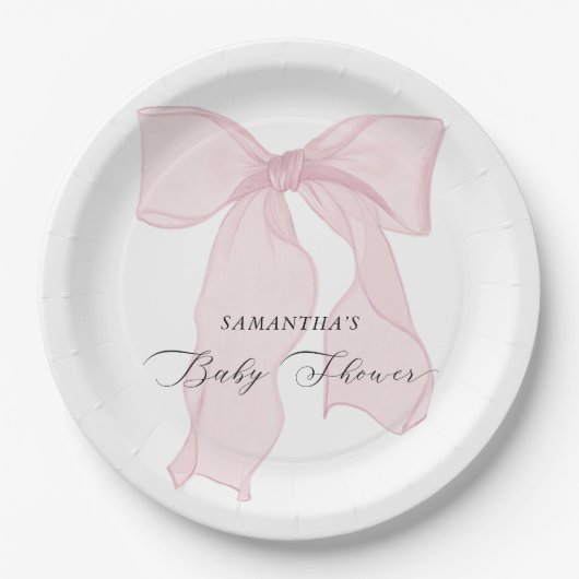 Roze Bow Meisje Baby shower Papieren Bordje (Voorkant)