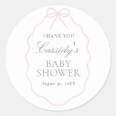  Roze Bow Meisje Baby shower Ronde Sticker (Voorkant)