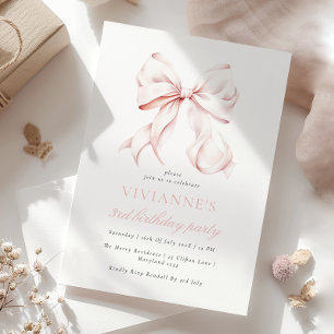 Roze Bow Meisje Derde Verjaardag Kaart