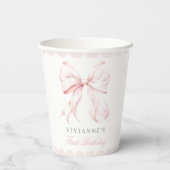 Roze Bow Meisje Eerste Verjaardag Papieren Cup Papieren Bekers (Achterkant)