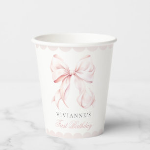 Roze Bow Meisje Eerste Verjaardag Papieren Cup Papieren Bekers