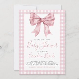 Roze Bow Meisje Preppy Southern Baby shower Kaart