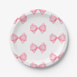 Roze Bow Modern Meisje Baby shower Papieren Bordje