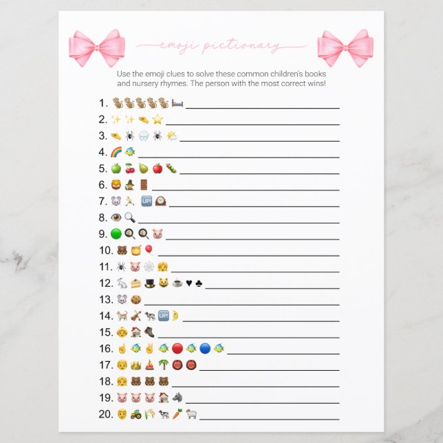 Roze Bow Moderne Emoji Boeken Baby shower spel (Voorkant)