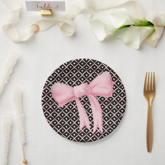 Roze Bow Monogram Hart Papieren Bordje