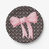 Roze Bow Monogram Hart Papieren Bordje (Voorkant)