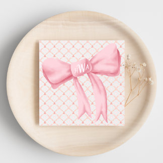 Roze Bow Monogram Harten Servet