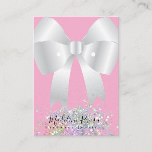Roze Bow Oorbel Display Kaart Contactkaartje (Voorkant)