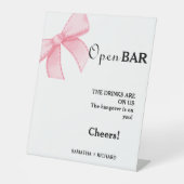 Roze Bow Open Bar Bruiloft Drinken Bar Teken Reclamebord Met Voetstuk (Voorkant)