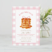 Roze Bow Pannenkoek Baby shower Brunch Kaart (Staand voorkant)