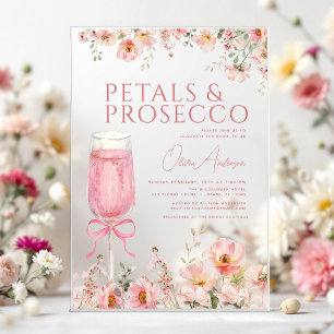 Roze Bow Petals & Prosecco Blush Vrijgezellenfeest Acryl Uitnodigingen