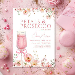 Roze Bow Petals & Prosecco Blush Vrijgezellenfeest Kaart