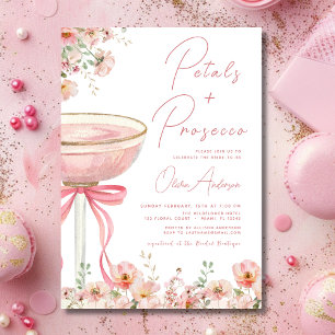 Roze Bow Petals & Prosecco Blush Vrijgezellenfeest Kaart