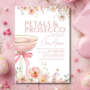 Roze Bow Petals & Prosecco Blush Vrijgezellenfeest Kaart