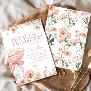 Roze Bow Petals & Prosecco Blush Vrijgezellenfeest Kaart