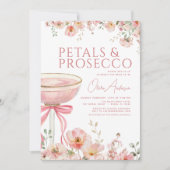 Roze Bow Petals & Prosecco Blush Vrijgezellenfeest Kaart (Voorkant)
